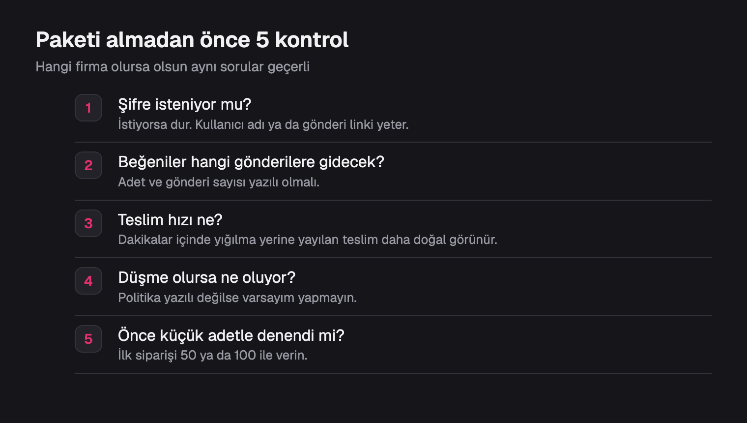 Otomatik beğeni paketi almadan önce bakılacak beş kontrol maddesi